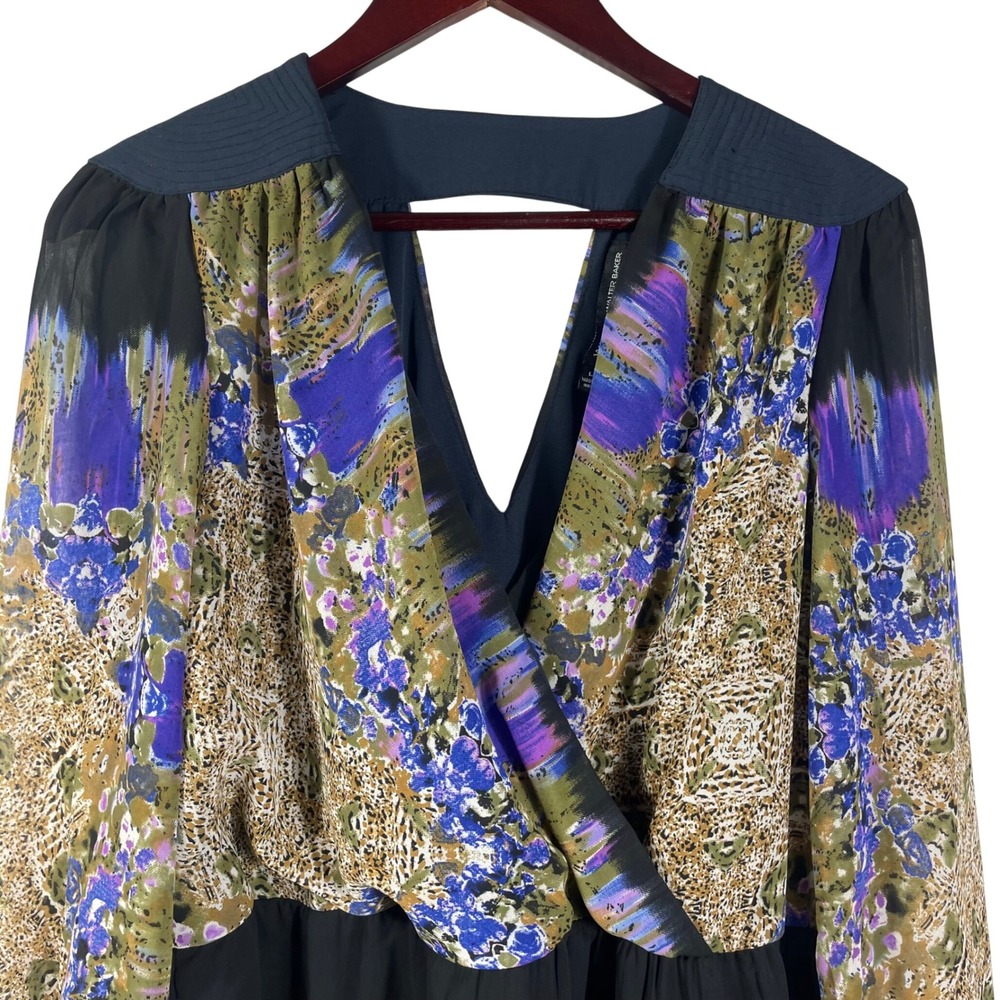 W118 by‎ Walter Baker Abstract Floral Long Sleeve Mini Dress Cut Out Size M - Picture 2 of 10